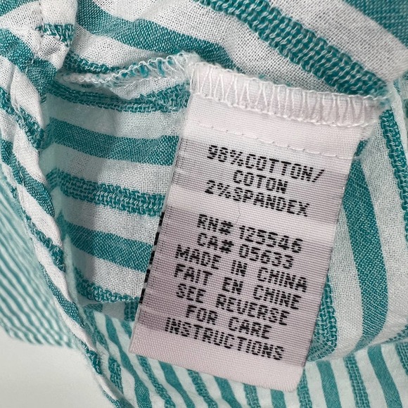 Habitat Womens Size Small Teal Stripe Gauze Blouse Shirt Top Short Sleeve Art - Picture 5 of 7